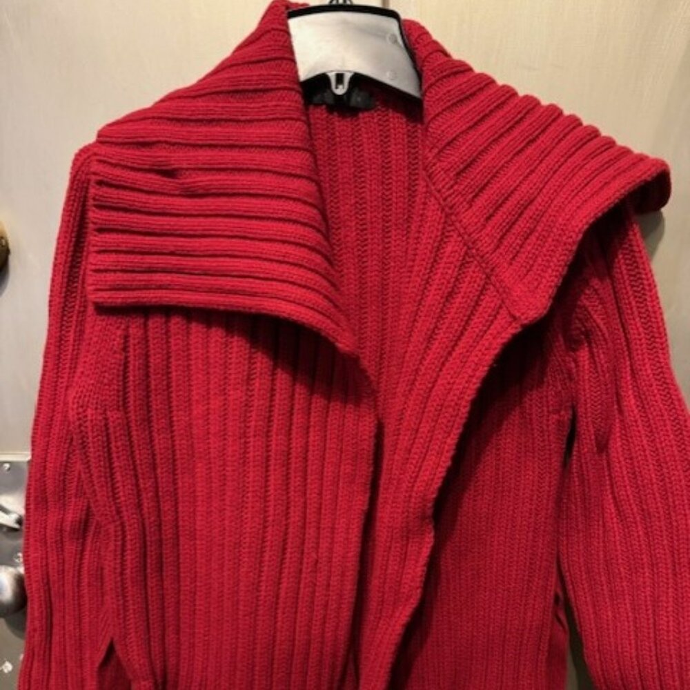 Vintage Chunky Rib Knit open front cardigan Sweater with large collar - Picture 5 of 16